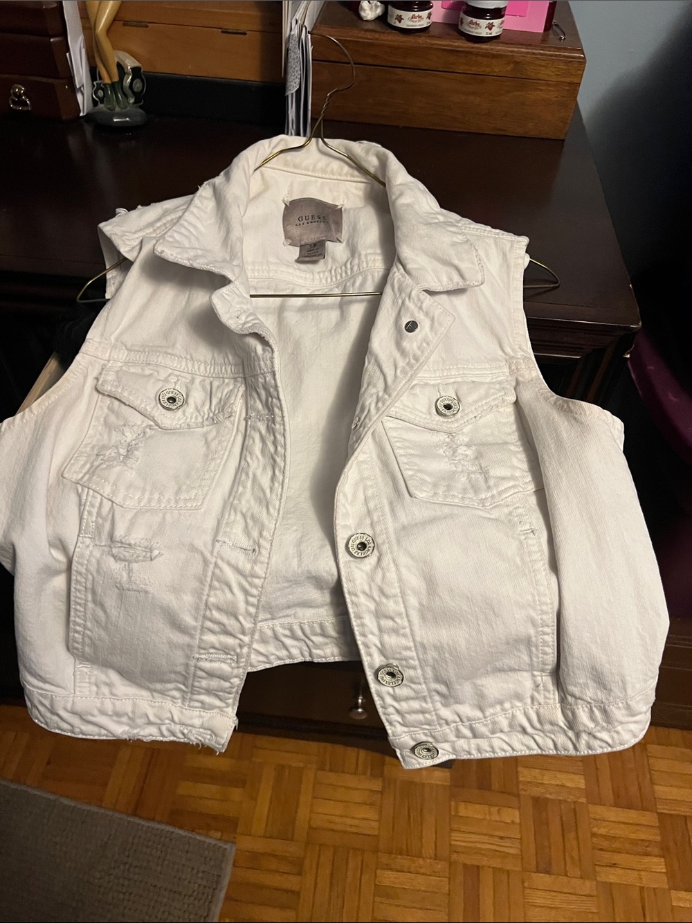 Guess White Sleeveless Denim Vest